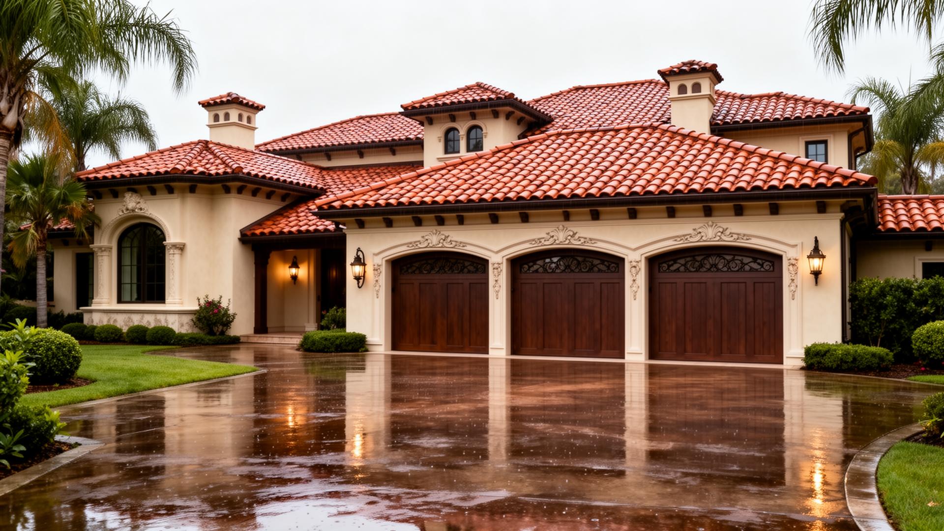 Luxury Mediterranean villa with Victorian style garage doors - professional installation by Garage Door Rickreall